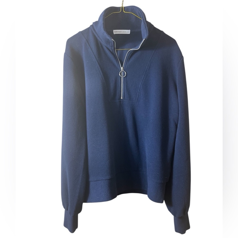 Lincoln Outfitters Men’s Navy Half-Zip Mock‎ Neck Pullover Sweatshirt Size Small